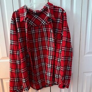 Red Plaid Button-Up Shacket Plus Size